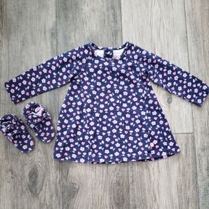Zutano 12 month blue/pink floral long sleeve cotton dress and adjustable booties